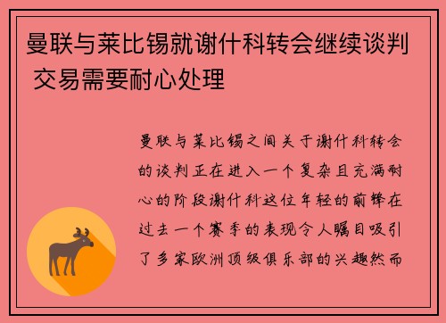 曼联与莱比锡就谢什科转会继续谈判 交易需要耐心处理